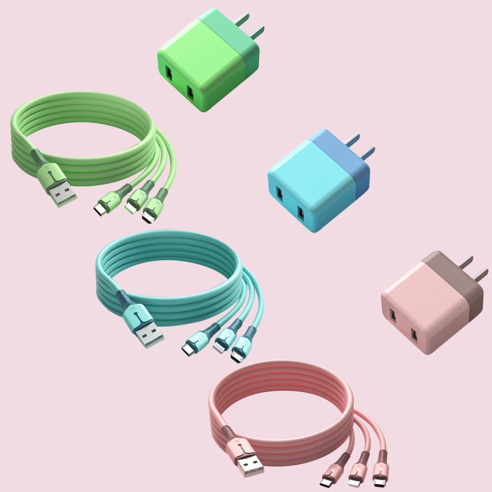 1-Meter Turbo Fast-Charging Charger with 3-Port Cord - Lightning, Type-C, Micro USB