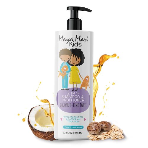 Maya Mari Kids 2-in-1 Shampoo and Conditioner With Coconut Oil and Castor Oil, Creamy Coconut and Lime Twist, Tear-Free, 32 oz
