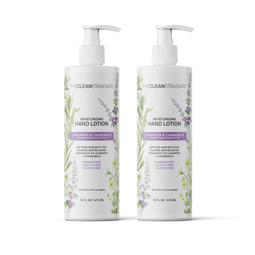Moisturizing Hand Lotion for Dry Skin and Moisturizer with Shea Butter, Lavender and Chamomile | Hydrating Non Greasy Hand Cream for Women and Men by THE CLEAN STANDARD | 2 Bottle Set x 16 fl oz with Lotion Pump