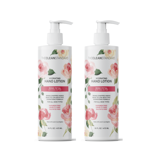 Moisturizing Hand Lotion for Dry Skin and Moisturizer with Shea Butter, Rose Flower Oil | Hydrating Non Greasy Hand Cream for Women and Men by THE CLEAN STANDARD | 2 Bottle Set x 16 fl oz with Lotion Pump