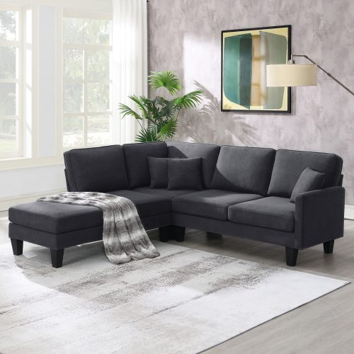 90*88" Terrycloth Modern Sectional Sofa,5-Seat Practical Couch Set with Chaise Lounge,L-Shape minimalist Indoor Furniture with 3 Pillows for Living Room,Apartment,Office, 3 Colors
