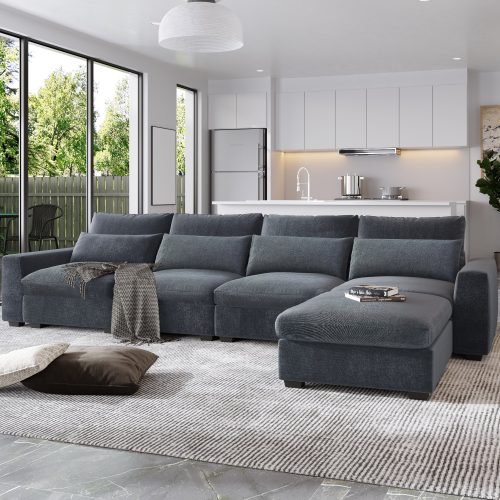 Modern Large L-Shape Feather Filled Sectional Sofa,  Convertible Sofa Couch with Reversible Chaise for Living Room