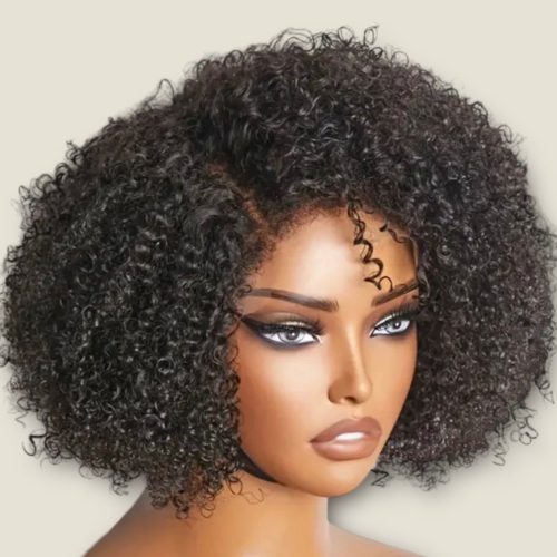 4x4 Kinky Jerry Curl Wig Brazilian Virgin Hair 12” Natural
