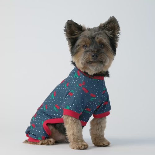 🍒 Cherry Fruit Dog Pajamas – Soft & Cozy Velcro Onesie for Pets
