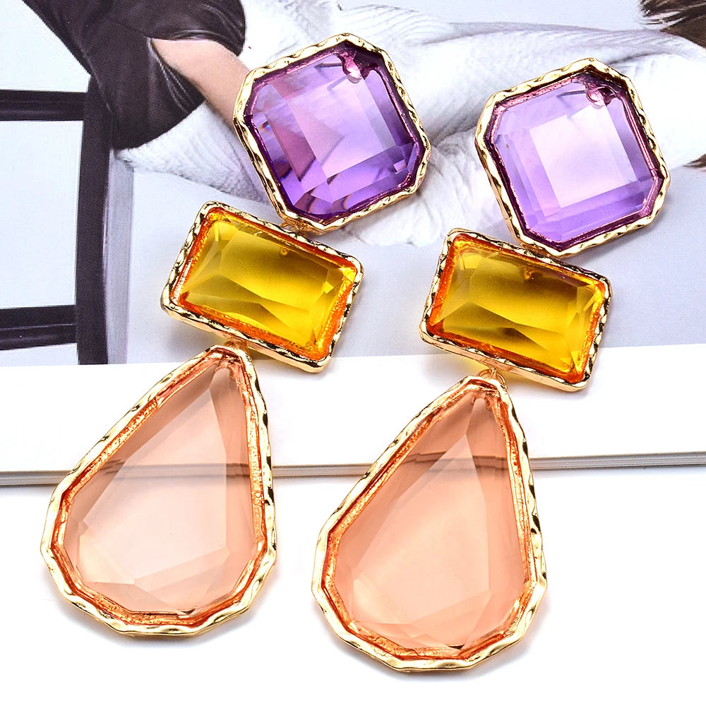 Vintage Geometric Colorful Acrylic Drop Earrings Resin Dangle Earrings For Women Girl Trendy Jewelry Gifts