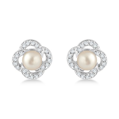 Diamond Accent Halo Cultured Freshwater Pearl Earrings 14k White Gold (0.15ct)