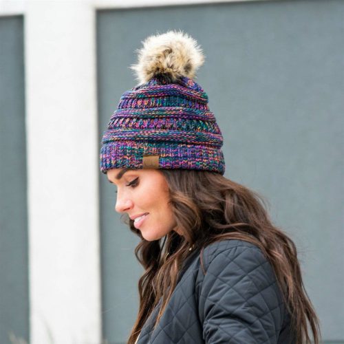 CC Trending 4-Tone Beanie w/ Tan Pom