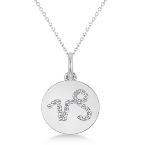 Diamond Capricorn Zodiac Disk Pendant Necklace 14k White Gold (0.12ct)