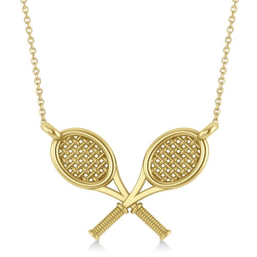 Double Tennis Racket Charm Pendant Necklace 14K Yellow Gold