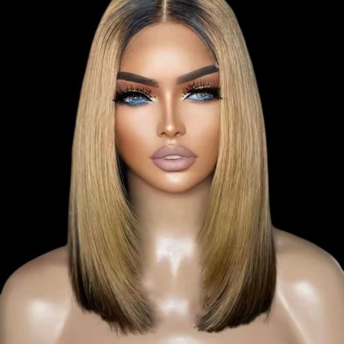 100% Human Hair Lace Front Bob Wig with Hombre Highlights Density 200%    14”