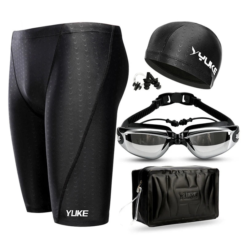 Men Swim Shorts Waterproof Goggles & Ear-plug Cap
