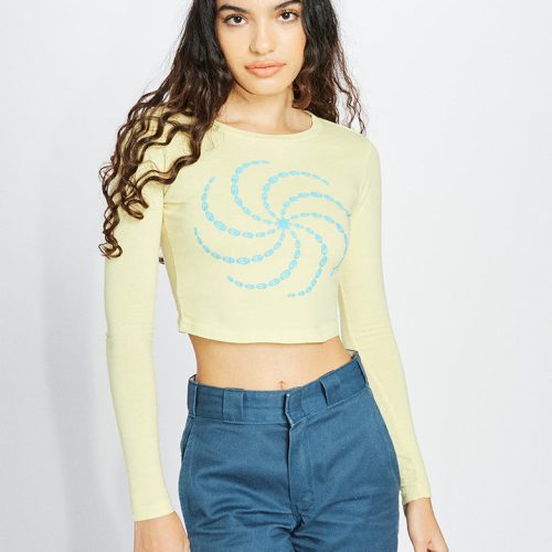 Peace Spiral Puff Print Long Sleeve Crop Top