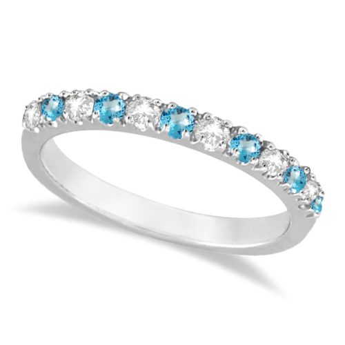 Diamond & Blue Topaz Ring Anniversary Band 14k White Gold (0.32ct)