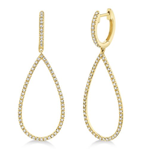 Diamond Huggie Teardrop Shape Drop Earrings 14k Yellow Gold (0.40ct)