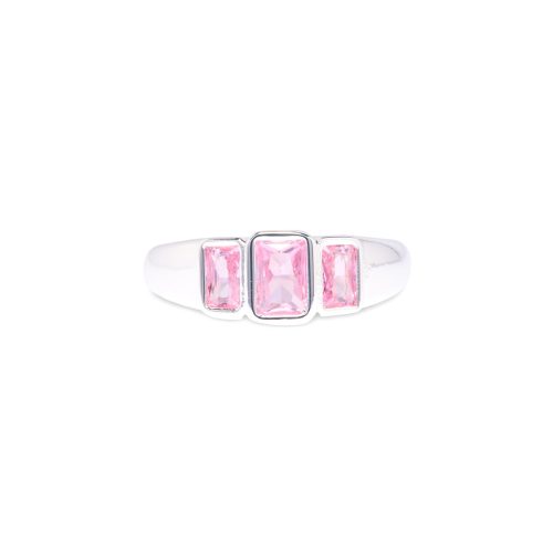Silver Pink Tristone Ring