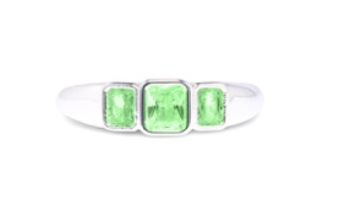 Silver Green Tristone Ring