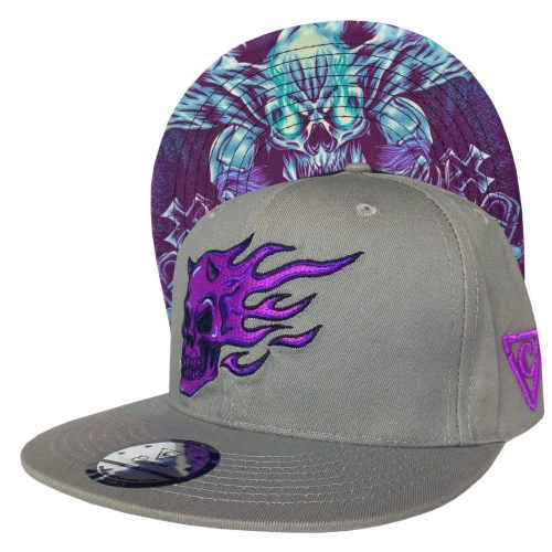 Purple Skull Snapback - Grey