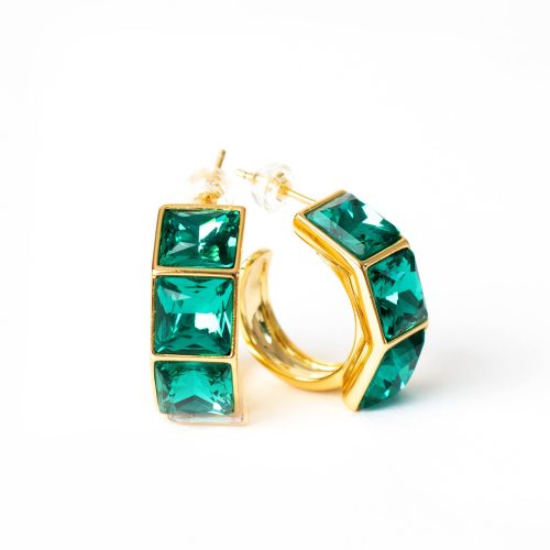 Emerald 3-Stone Hoop Earrings