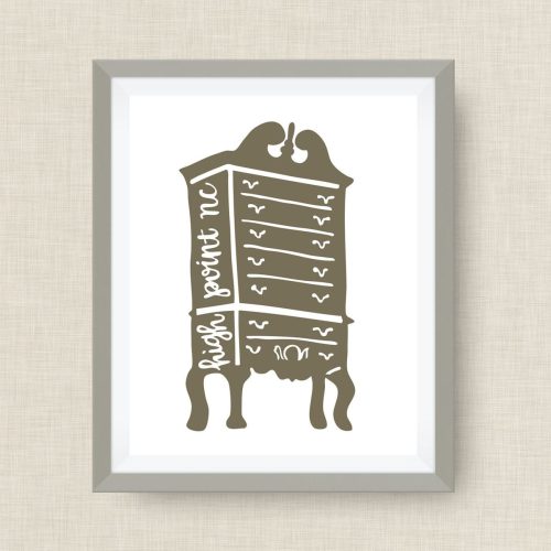 High Point Art Print - High Point Chest of Drawers, NC, hand drawn, hand lettered, Option of Real Gold Foil