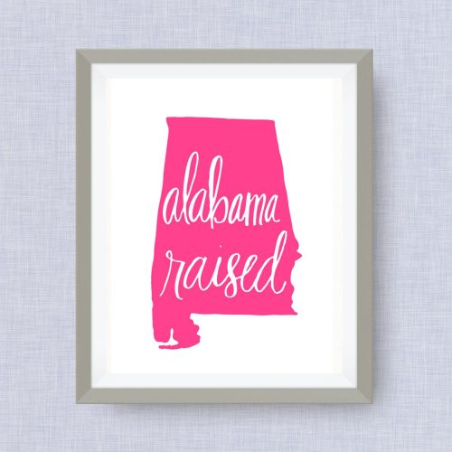 alabama raised art print - hand drawn, hand lettered, Option of Real Gold Foil