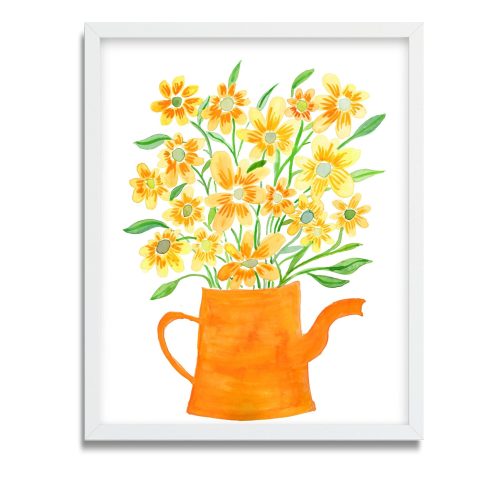 Teapot Art Print - Orange and Yellow Painting