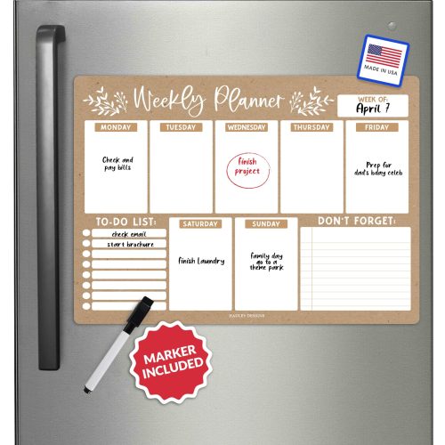 Rustic Magnetic Weekly Calendar | Fridge Calendars | Dry-Erase