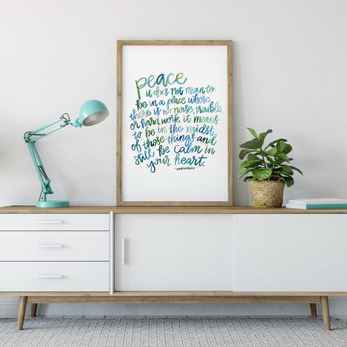 Peace, calm - calm in your heart - lettering art, colorful art, office decor, painting  BrightKind Creative formerly