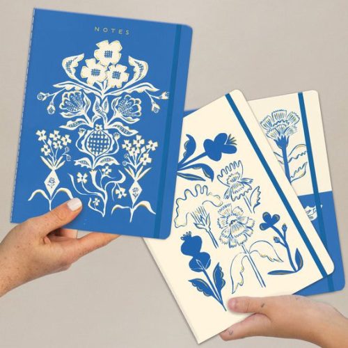 Blue Flowers Bouquet Sewn Trio Notebook Set