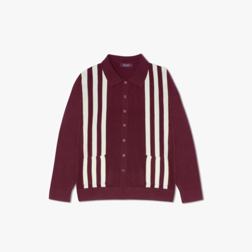 Women's Vintage Stripe Polo Cardigan - Burgundy / Cream Stripe